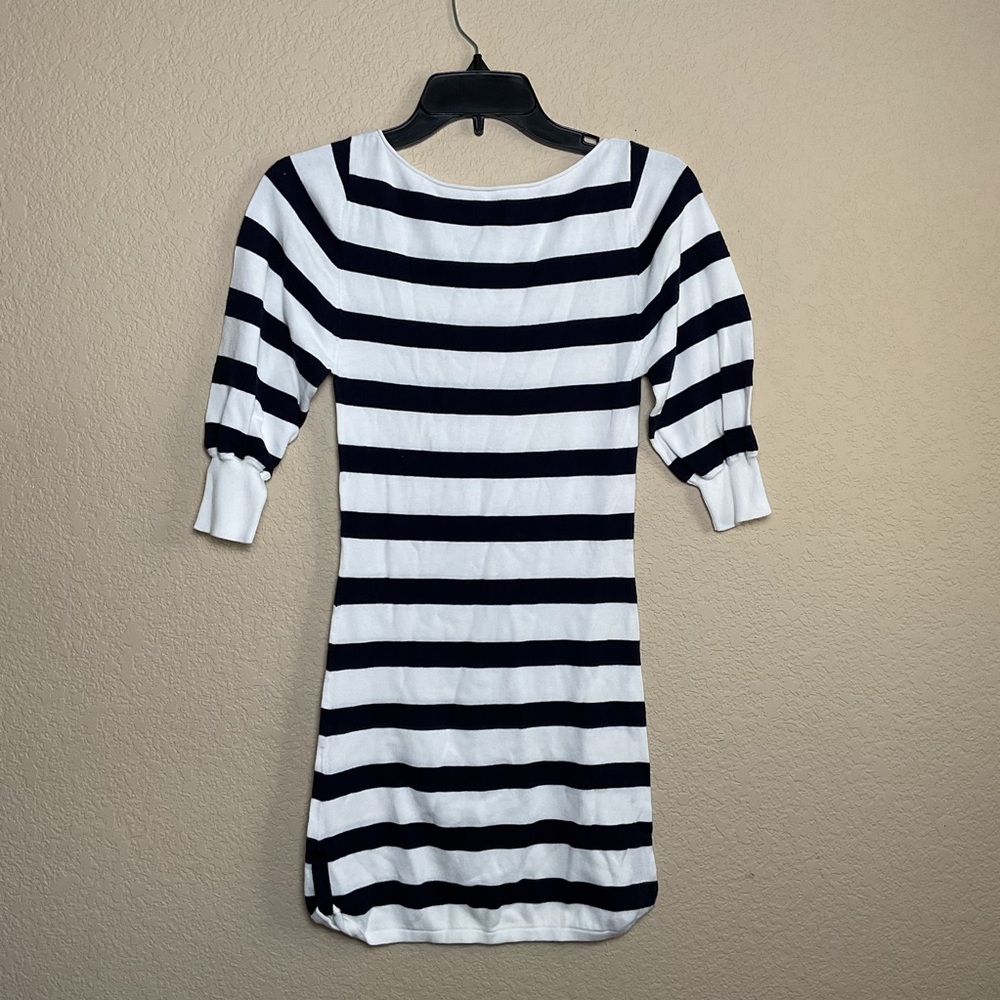 Alice + Olivia Womens XS White & Navy Striped Fitted Knit Casual‎ Dress